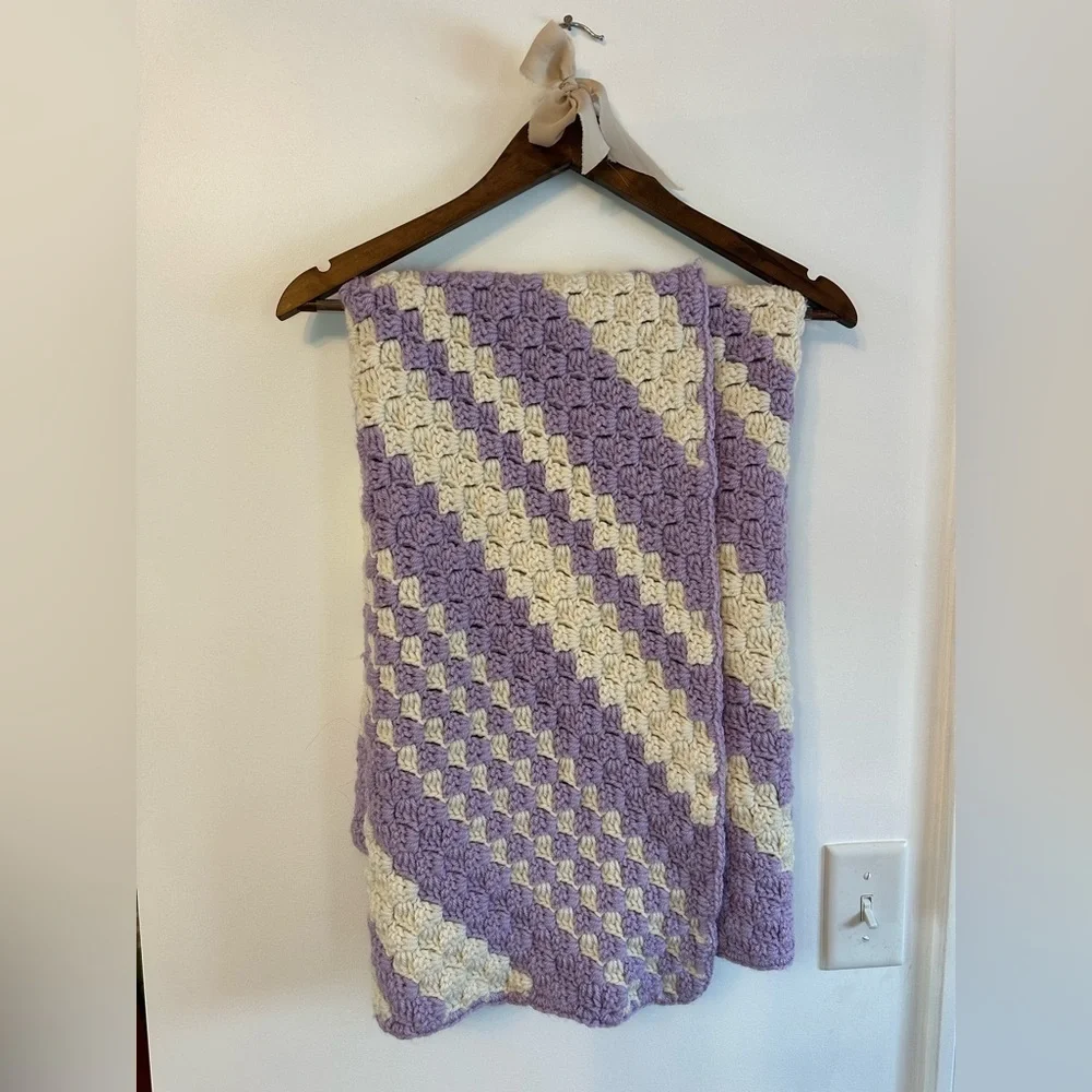 Purple and Cream Crochet Blanket